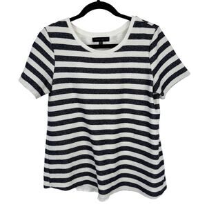 Sanctuary Short Sleeve Top Size Small Blue White Nautical Stripe split back